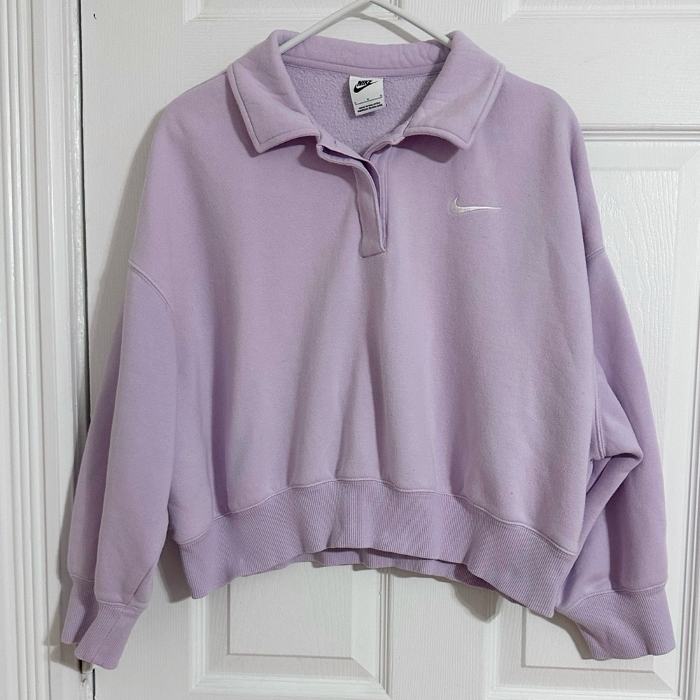 Nike Cropped Quarter Zip Fleece Sweatshirt Lavender L Dropped Shoulder - Picture 2 of 7